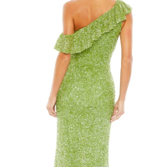 MAC DUGGAL SEQUIN DROP SHOULDER KEY LIME TRUMPET GOWN sz 14 - Picture 6 of 6